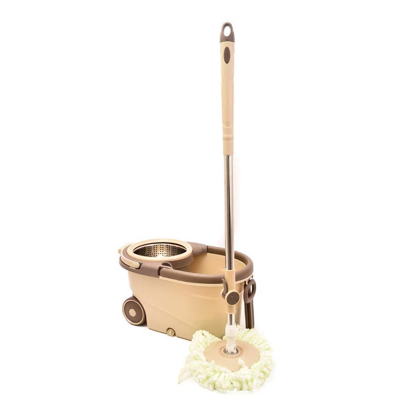 SEASPIRIT Stainless steel Spin Mop with Bigger Wheels and Auto Fold Handle for 360 Degree Cleaning 2 Refills and 1 Liquid Dispenser Blue coffee 48 x 285 x 26 - Image 1