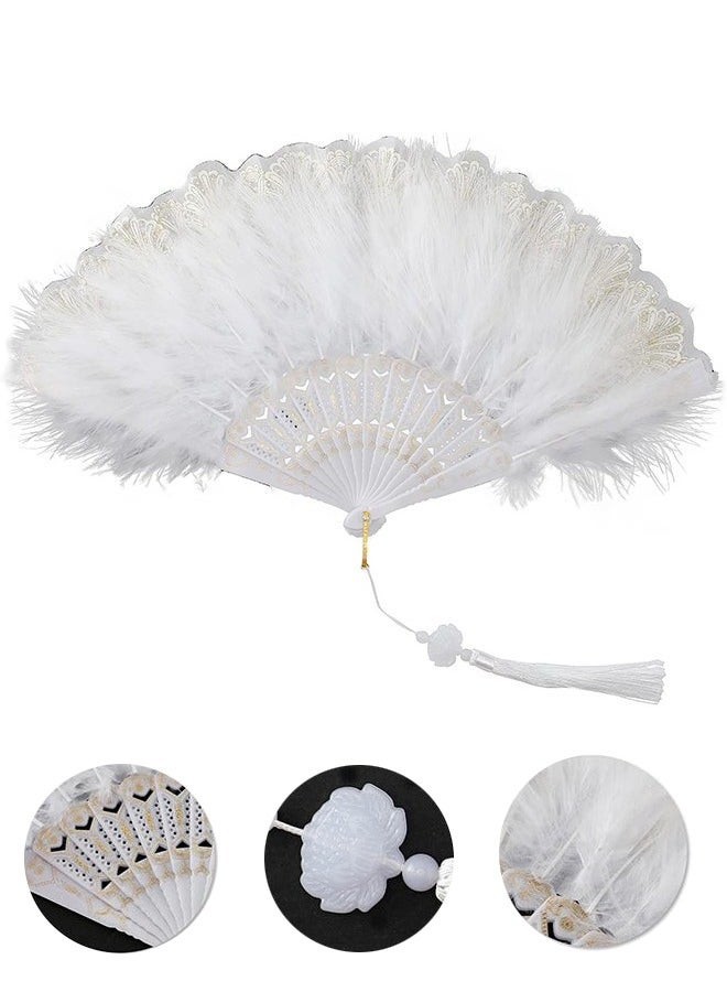 روكاوات مروحة اليد ريشة ، مروحة ريشة قابلة للطي بيضاء محمولة لزينة رقص زفاف الحفلات - Image 1