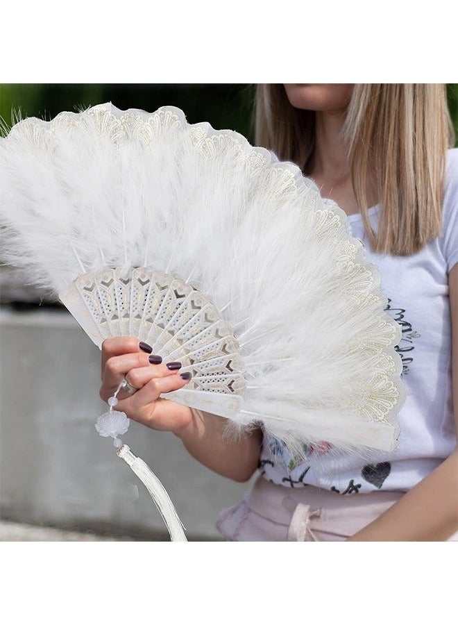 روكاوات مروحة اليد ريشة ، مروحة ريشة قابلة للطي بيضاء محمولة لزينة رقص زفاف الحفلات - Image 3