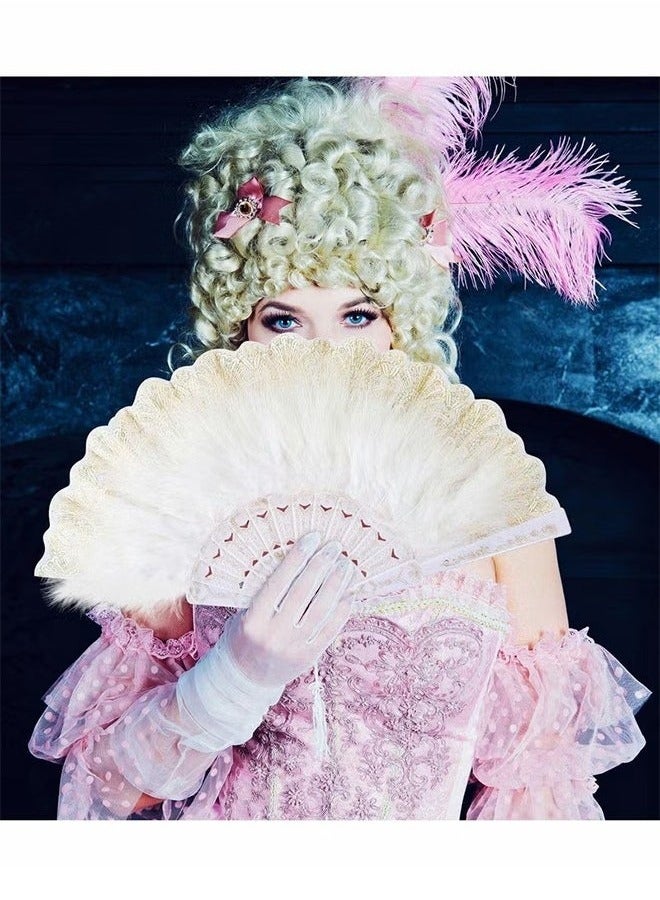 روكاوات مروحة اليد ريشة ، مروحة ريشة قابلة للطي بيضاء محمولة لزينة رقص زفاف الحفلات - Image 4