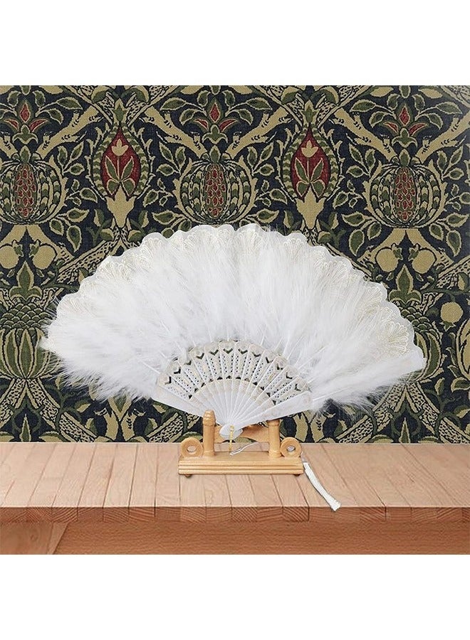 روكاوات مروحة اليد ريشة ، مروحة ريشة قابلة للطي بيضاء محمولة لزينة رقص زفاف الحفلات - Image 5