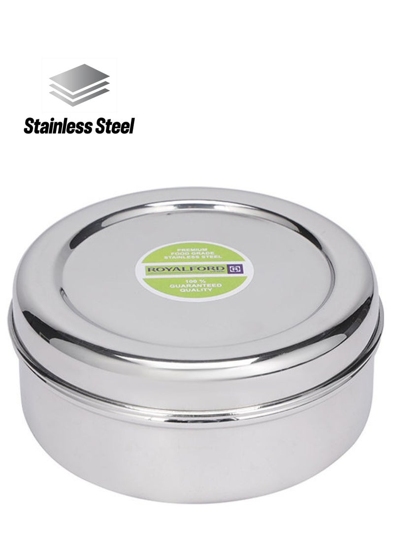 Royalford Round Stainless Steel Puri Dabba Premium-Quality 110% Food-Grade Bpa-Free Leak-Proof Airtight Container To Keep Food Fresh Compact Silver 12.7cm - Image 1