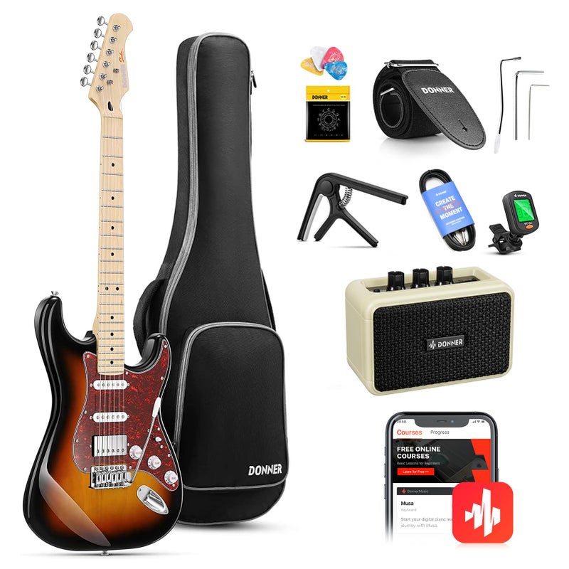 Donner Electric Guitar, DST-152S 39" Electric Guitar Kit HSS Pickup Coil Split, Guitar Starter Pack for Adult Beginners with Amp, Bag, Accessories, Sunburst - Image 1