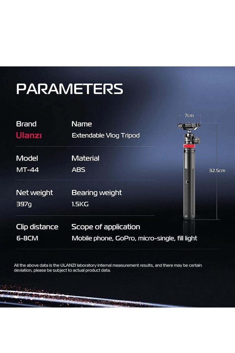 Ulanzi MT-44 Portable Tripod Handheld w Ball Head, Extendable Phone Camera Tripod w Cold Shoe, Travel Compact Lightweight Tripod for iPhone, Smartphone, Sony, Canon, Nikon, Small Cameras - Image 3