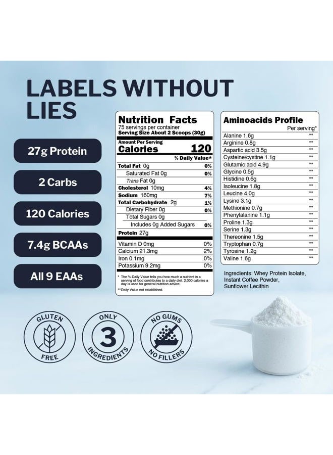 Opportuniteas Coffee Whey Protein Powder - Low Carb & Keto Friendly - Grass Fed Whey Isolate + Colombian Coffee - 60 mg Caffeine for Energy - Pre or Post Workout Drink Mix, Latte, Shake & Smoothie - 5 Pound - Image 4