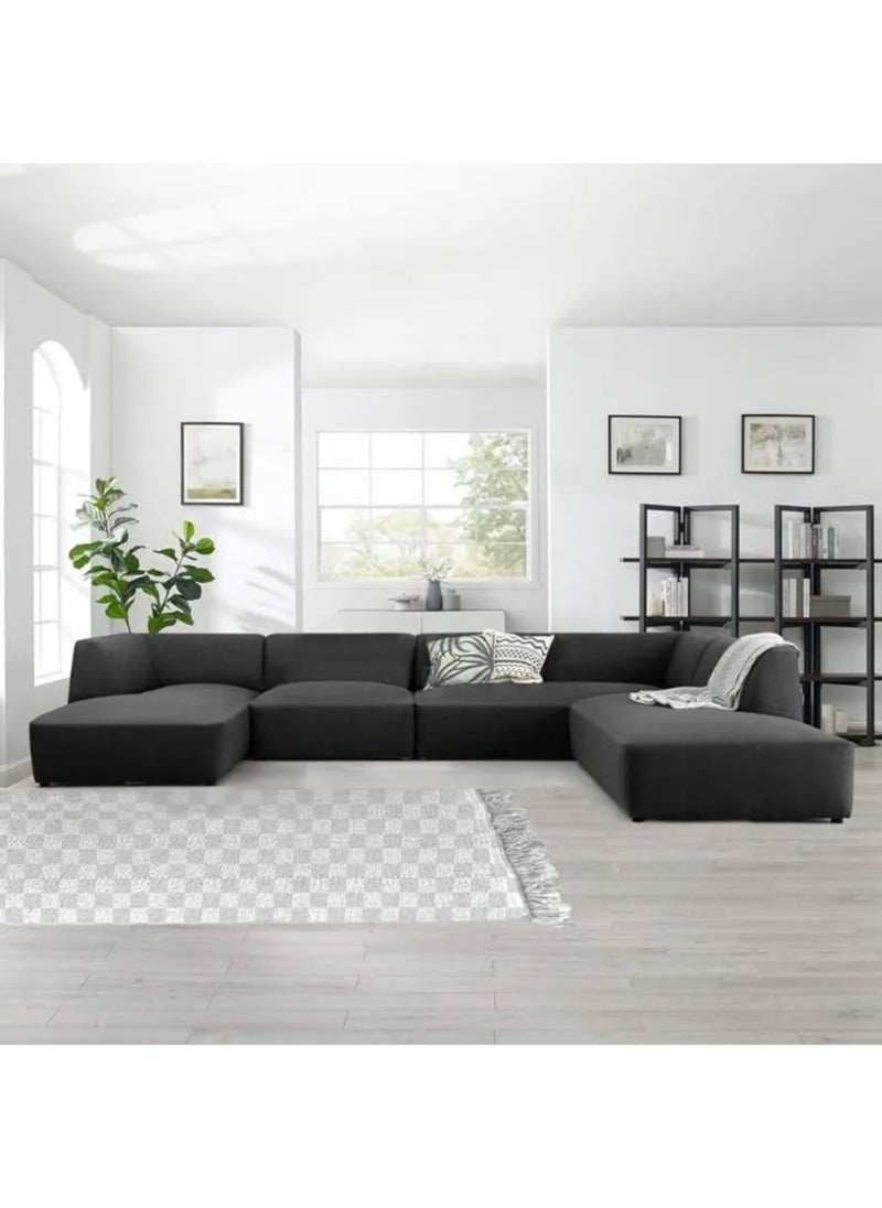 KARNAK Astorn 4 Seater U-Shape Velvet Sofa, Interior Furniture, Comfortable Sofa, High quality Velvet (Black)  - Image 1