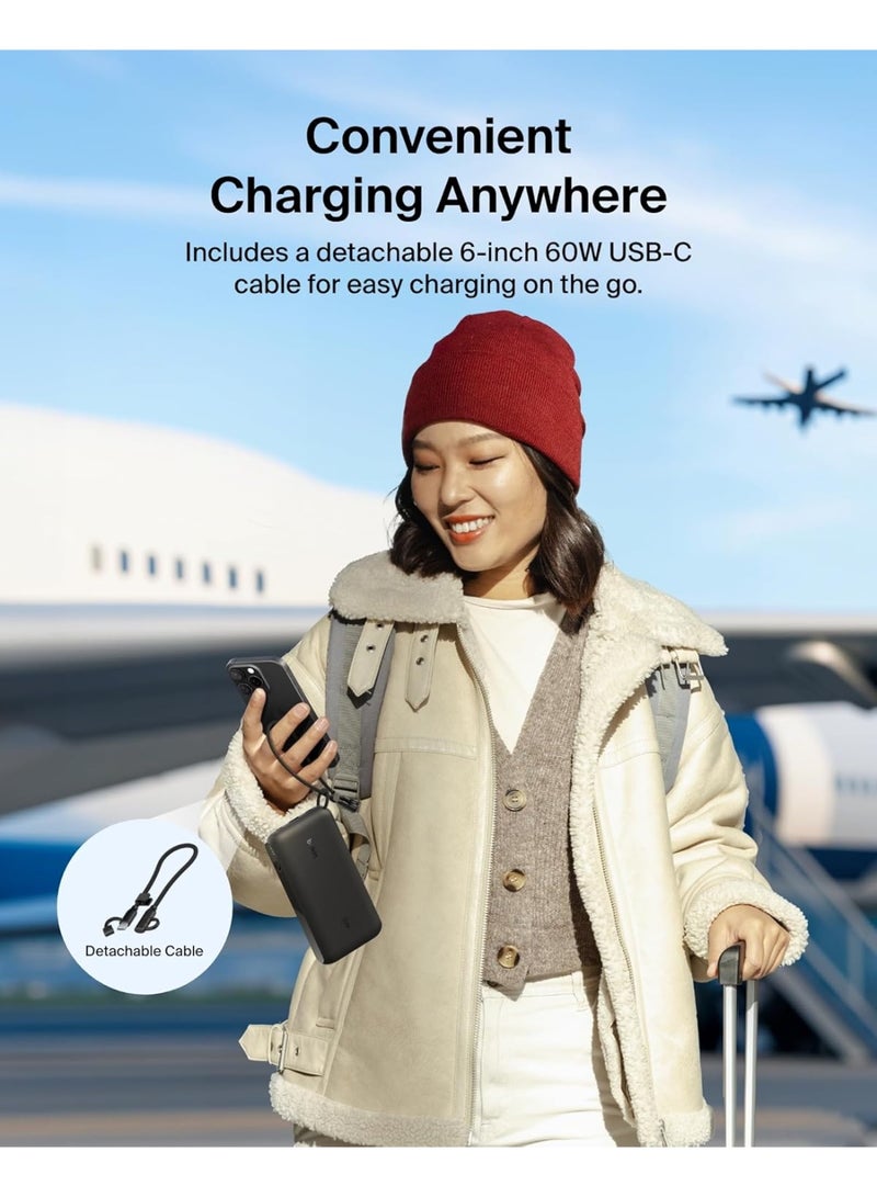 بيلكين شاحن محمول من Belkin، بمنفذ USB-C سعة 20,000 مللي أمبير في الساعة مزود بمنفذي USB-C وUSB-A، وشاشة لعرض شحن البطارية، يدعم الشحن بقوة 20 واط لسلسلة iPhone 16، وSamsung Galaxy S25، وPixel 9، وiPad- أسود - Image 5
