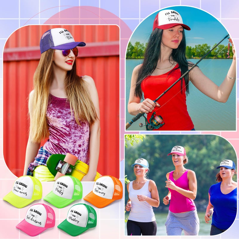 JaGely 10 Pack Funny Hat for Women Neon Group Baseball Cap Adjustable Bride Hat for Bachelorette Party Girl Trip Weekend(I'll Bring,Colorful) - Image 4