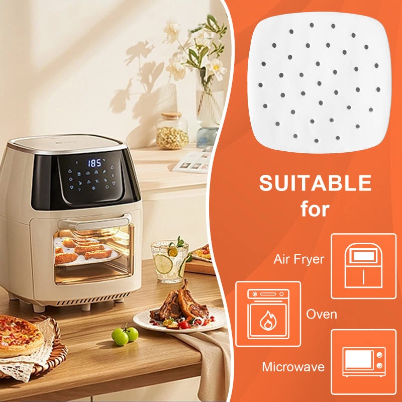Numola 100 Pcs Air Fryer Parchment Paper Liners, 9 Inch Perforated Air Fryer Liners Disposable, Square Parchment Paper for Air Fryer, Non-Stick Steamer Liners for Oven, Microwave, Steaming Basket - Image 5