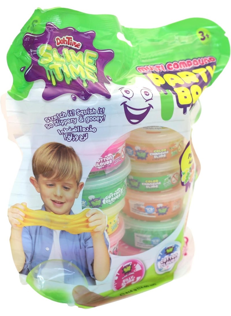 Doh time Slime Multi Compound Scented Glow In The Dark Slime Party Bag 12 Cans Stretch It Squish It So Slippery & Gooey 414 g - Image 1