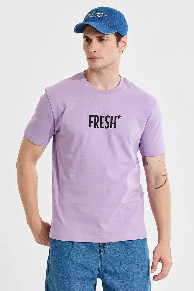 سنيتش Lavender Graphic Half Sleeve Slim Fit Casual T-Shirt