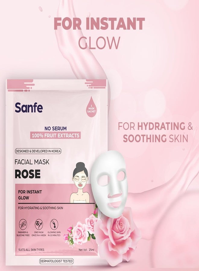 Sanfe Instant Hydration Rose Facial Mask | for Toned & nourished Skin | 100% Fruit extracts, Korean Mask | 25gm | Pack of 3 - Image 1
