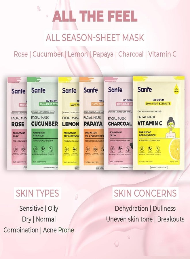 Sanfe Instant Hydration Rose Facial Mask | for Toned & nourished Skin | 100% Fruit extracts, Korean Mask | 25gm | Pack of 3 - Image 2