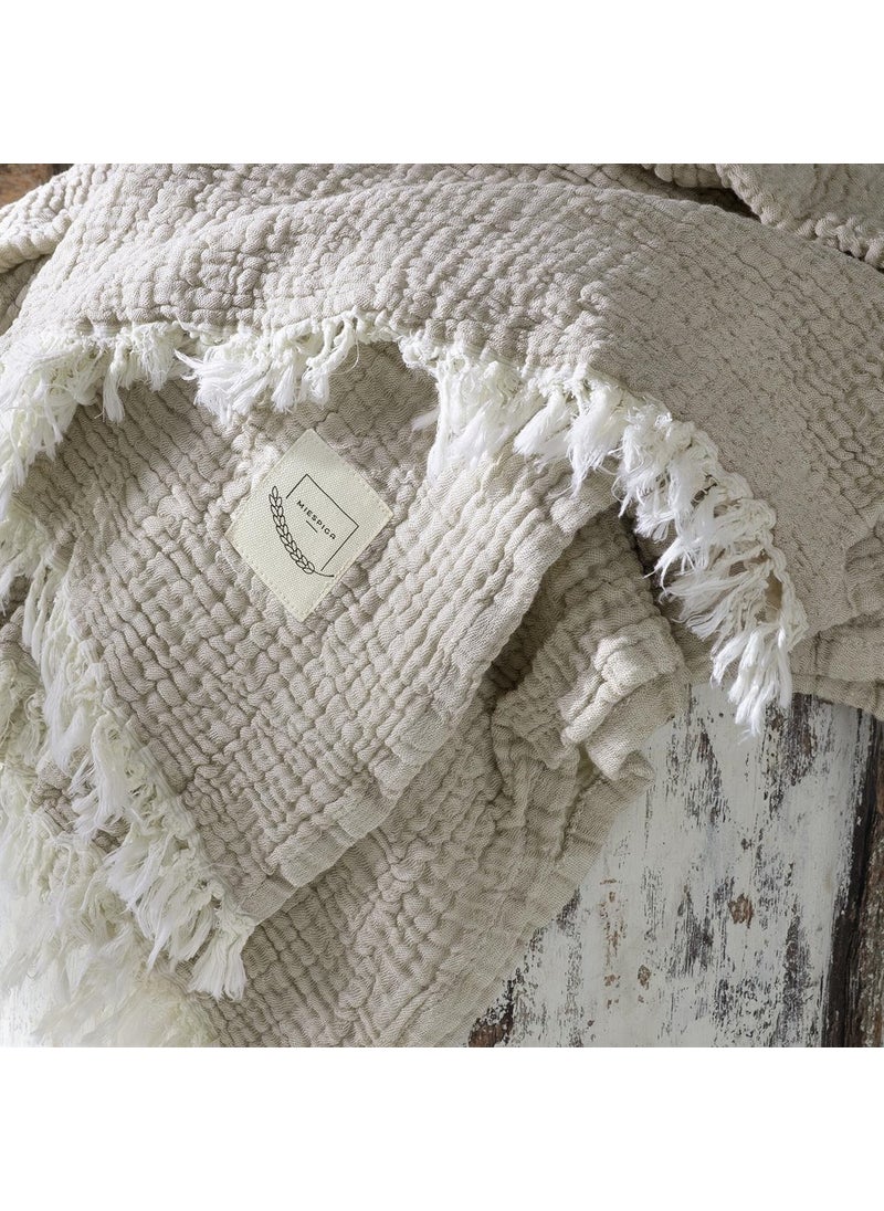 Miespiga Gold 4 Layer Muslin Multi-Purpose Shawl Cover - Beige  - Image 2