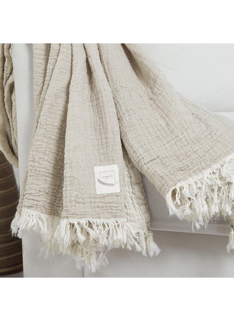 Miespiga Gold 4 Layer Muslin Multi-Purpose Shawl Cover - Beige  - Image 5