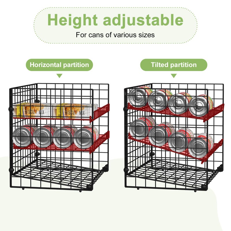JKsmart 3-Tier Stackable Can Rack Organizer for Pantry, Adjustable Can Storage Holder for Various Ounces of Canned food Soda Drinks, Can Dispenser for Kitchen Cupboard Cabinet, 2 Pack - Image 4