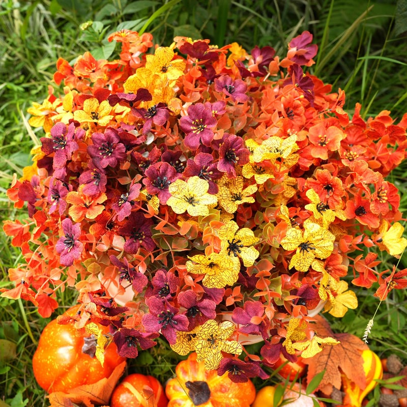 trytuny Artificial Flowers for Outdoor,14pcs Orange Autumn Artificial Flowers,Artificial Fall Flowers for Outdoors Fake Faux Plastic Plants for Home Garden Outside Porch Decor - Image 1