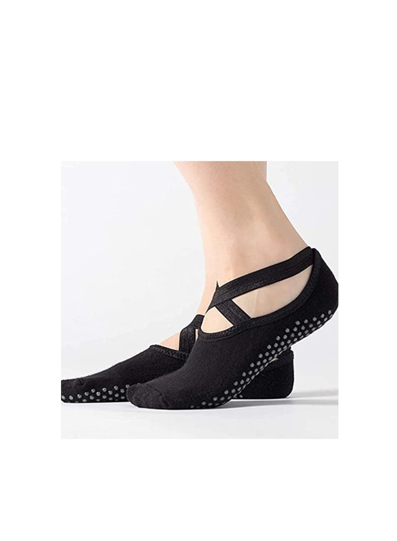 اسم المحتوى ناريلا جوارب يوجا باري، جوارب قطنية غير قابلة للانزلاق ومقابض سيليكون لاصقة لليوجا والبيلاتس وصالة الألعاب الرياضية والرقص والباليه والتمرين حافي القدمين، جوارب كاحل متعددة الاستخدامات، لون البشرة أسود ورم - Image 3