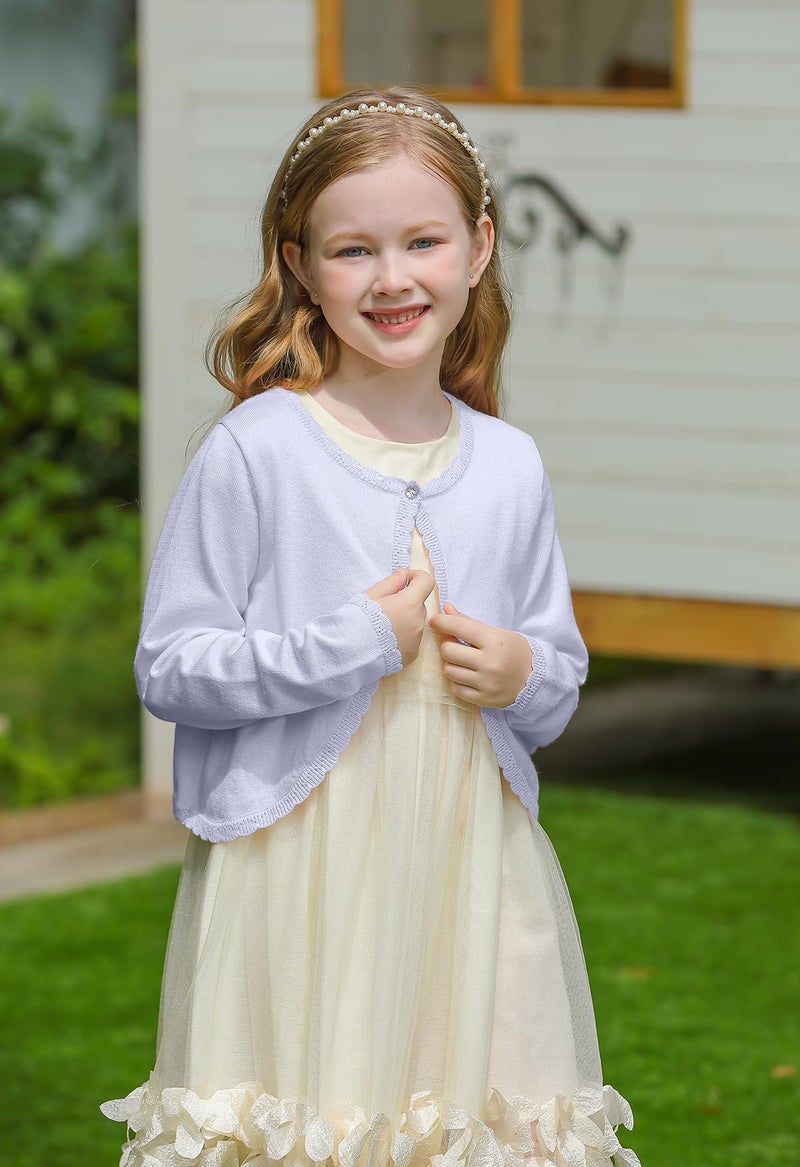 Yekaty Girls Cardigan White Sweaters Size 7-8 Lightweight Long Sleeve Shrugs for Dresses - Image 3