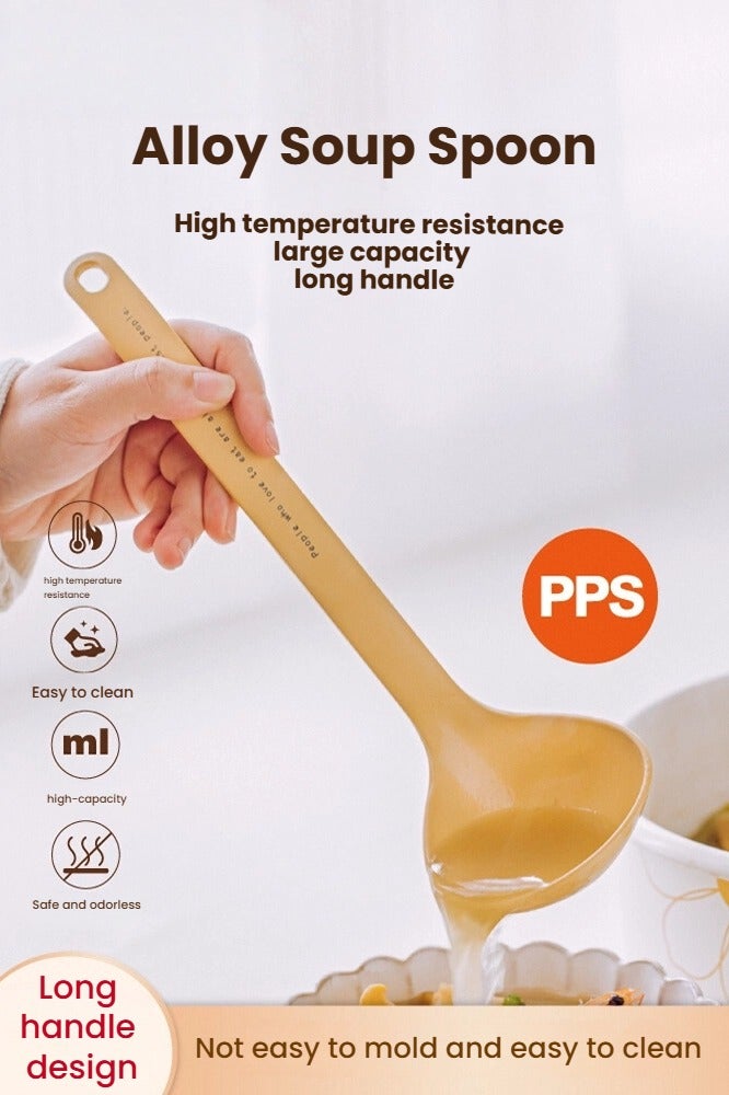 SHUEHO Alloy/Silicone soup spoon for home use, big soup ladle for serving soup or porridge, long handle, food-grade, won't damage your pot, heat-resistant, perfect for non-stick cookware. - Image 2