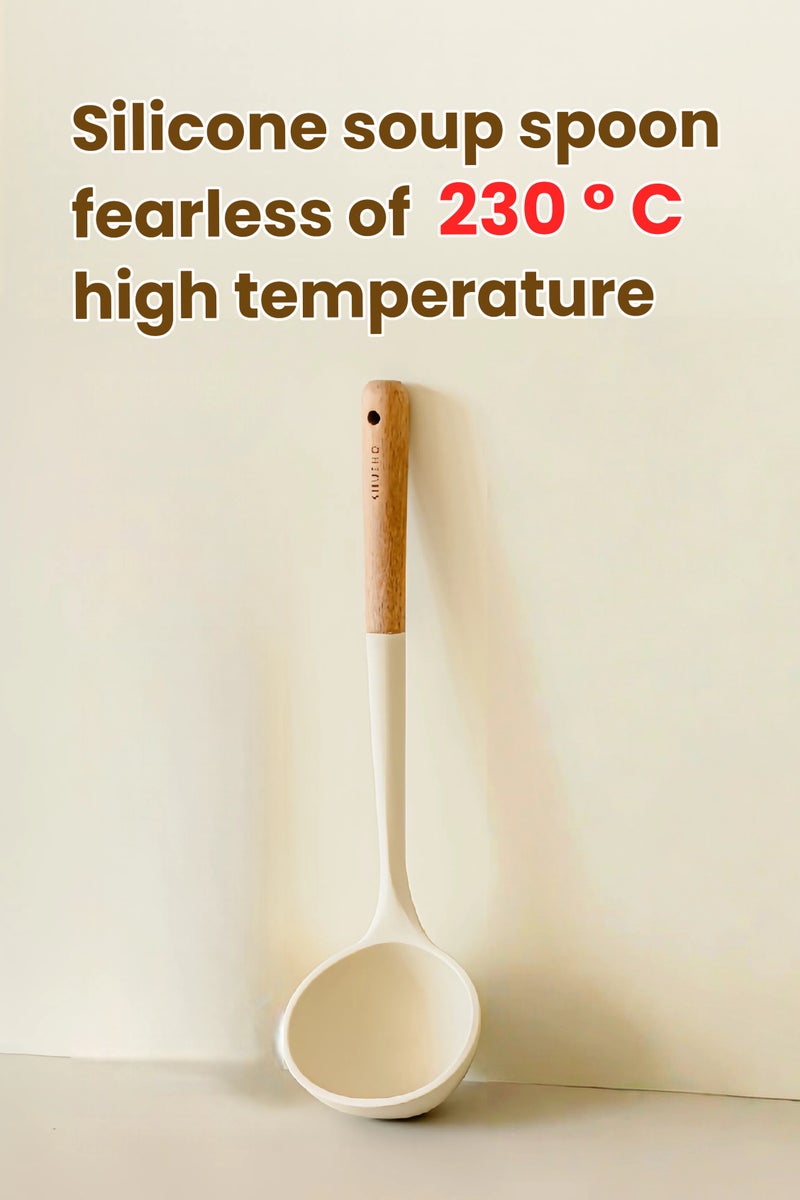 SHUEHO Alloy/Silicone soup spoon for home use, big soup ladle for serving soup or porridge, long handle, food-grade, won't damage your pot, heat-resistant, perfect for non-stick cookware. - Image 4