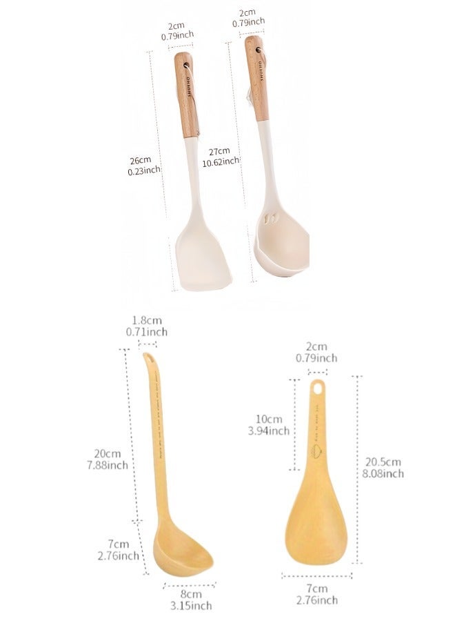 SHUEHO 4 pcs/set kitchen utensils for household use - alloy/silicone soup spoon for home use, big soup ladle for serving soup or porridge, long handle, food-grade, won't damage your pot, heat-resistant, perfect for non-stick cookware. - Image 2