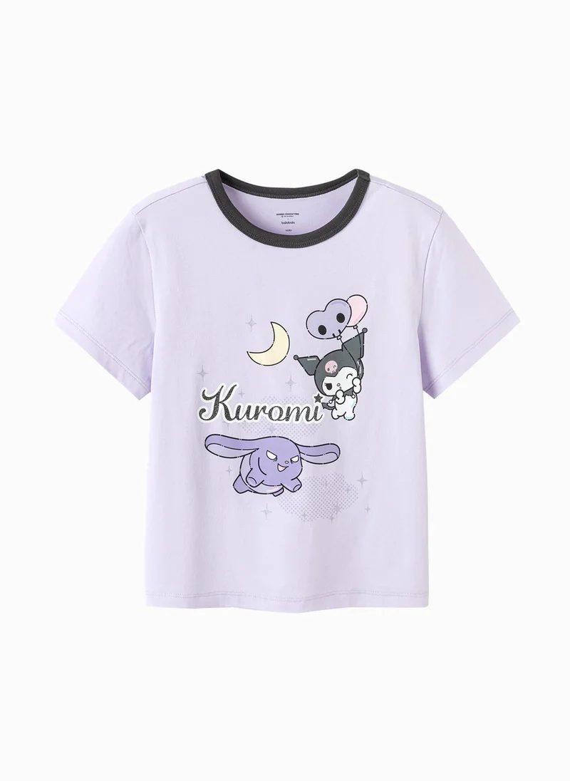 Kids Girls Round v-neck short-sleeved T-shirt