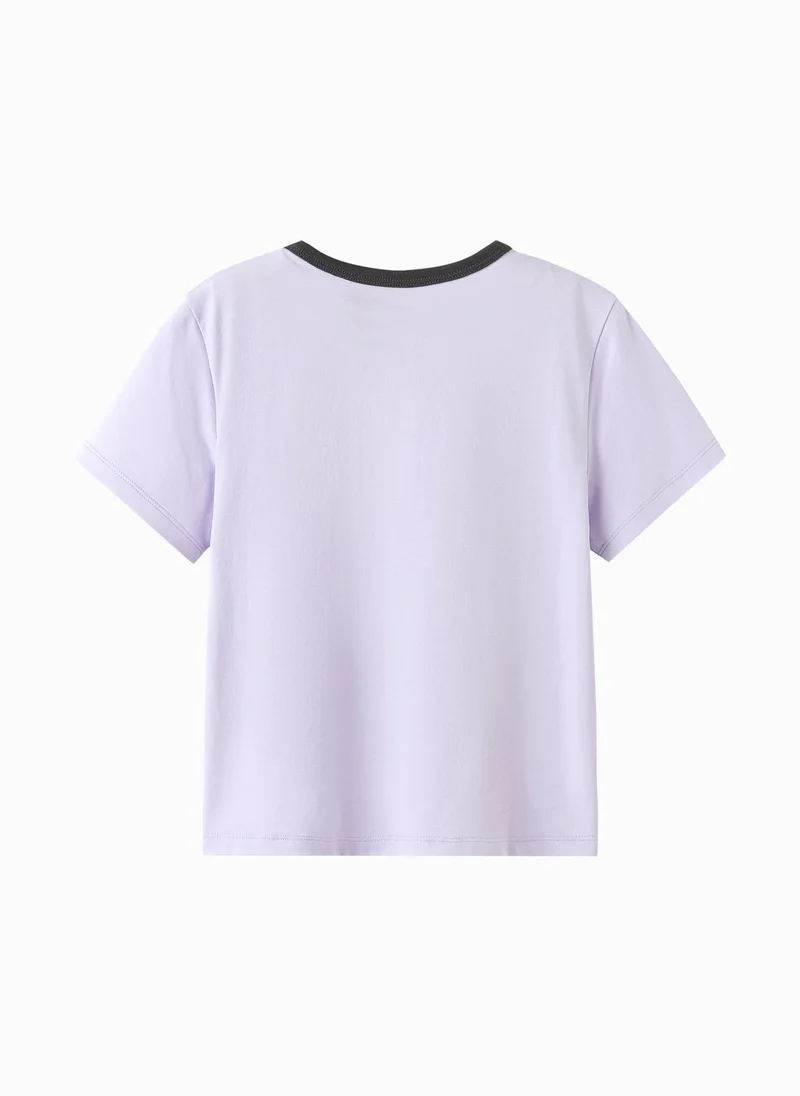 Balabala Purple/White Kids Girls Round v-neck short-sleeved T-shirt for Women | Best Price UAE