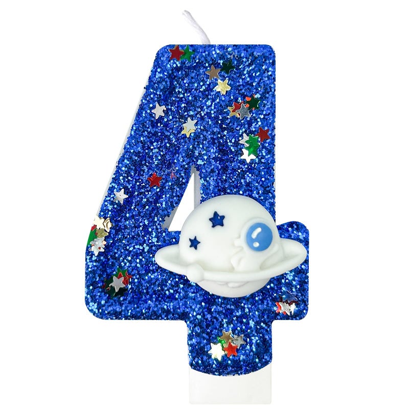 Hxouse Spaceship Number 4 Birthday Candles - Outer Space Universe Birthday Candles For Cake  4 Candle Topper For Anniversary Celebrations  Astronaut Rocket Party Decorations For Boys - Image 1