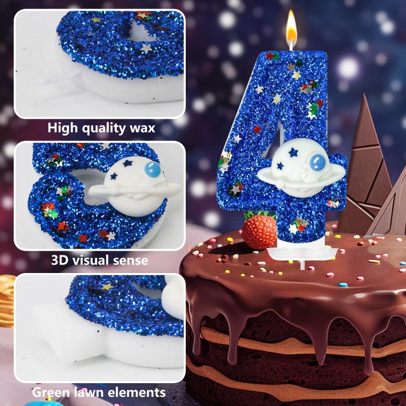 Hxouse Spaceship Number 4 Birthday Candles - Outer Space Universe Birthday Candles For Cake  4 Candle Topper For Anniversary Celebrations  Astronaut Rocket Party Decorations For Boys - Image 3