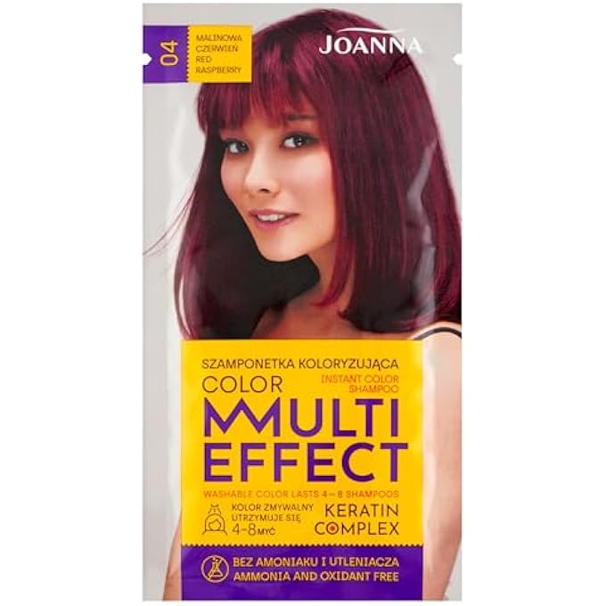 JOANNA شامبو تلوين متعدد التأثيرات - شامبو صبغة الشعر في كيس - مدة الصلاحية 4 إلى 8 غسلات - صبغة شعر بدون أمونيا وأكسيد - أحمر توت العليق - Image 1