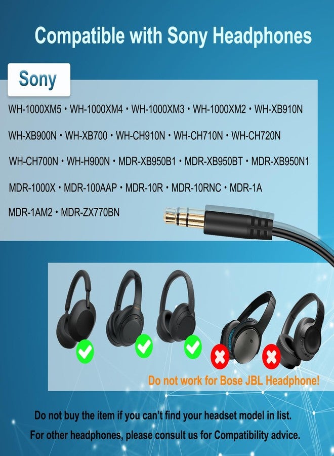 كابل صوت بديل 3.5 مم لسماعات سوني، سلك AUX متوافق مع سماعات سوني WH-1000XM5، WH-1000XM4، WH-1000XM3، WH-XB910N، WH-CH710N، WH-CH720N، MDR-1000X، MDR-1AM2 المزودة بميكروفون مدمج ووحدة تحكم في مستوى الصوت. - Image 2