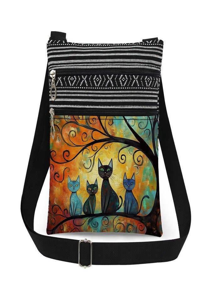 XiaoGalaee Cat Tree Print Adjustable Unisex Crossbody Bag with Zipper Closure Man Cat Lovers Shoulder Bag Artistic Gift for Women Birthdays Outdoor Travel Sunset-Themed Accessories - Image 1