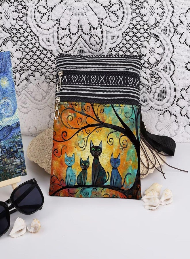 XiaoGalaee Cat Tree Print Adjustable Unisex Crossbody Bag with Zipper Closure Man Cat Lovers Shoulder Bag Artistic Gift for Women Birthdays Outdoor Travel Sunset-Themed Accessories - Image 3