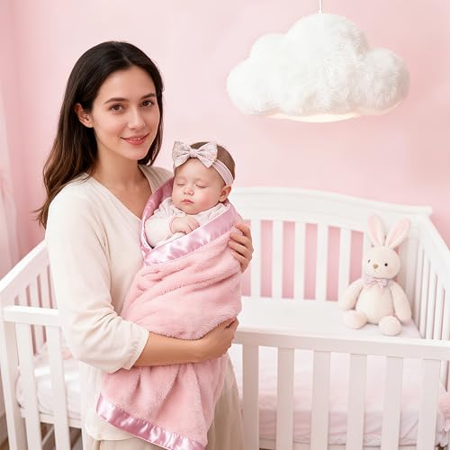 Pro Goleem Fleece Baby Blankets for Girls with 2 Inch Satin Trim, Super Soft Plush Receiving Blanket for Infant Toddler Newborn, Cozy 30x40 Inch Crib & Stroller Blanket (Pink) - Image 3