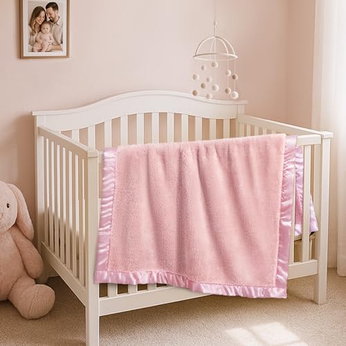 Pro Goleem Fleece Baby Blankets for Girls with 2 Inch Satin Trim, Super Soft Plush Receiving Blanket for Infant Toddler Newborn, Cozy 30x40 Inch Crib & Stroller Blanket (Pink) - Image 2