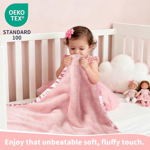 Pro Goleem Fleece Baby Blankets for Girls with 2 Inch Satin Trim, Super Soft Plush Receiving Blanket for Infant Toddler Newborn, Cozy 30x40 Inch Crib & Stroller Blanket (Pink) - Image 4