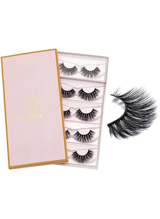 DYSILK Lashes False Eyelashes - Mink Lashes 5 Pairs 6D Faux Eyelash - Wispy Eyelashes Fluffy Strip Lashes Fake Eyelashes Reusable Lash Extension Kit | 15.5mm - Image 1