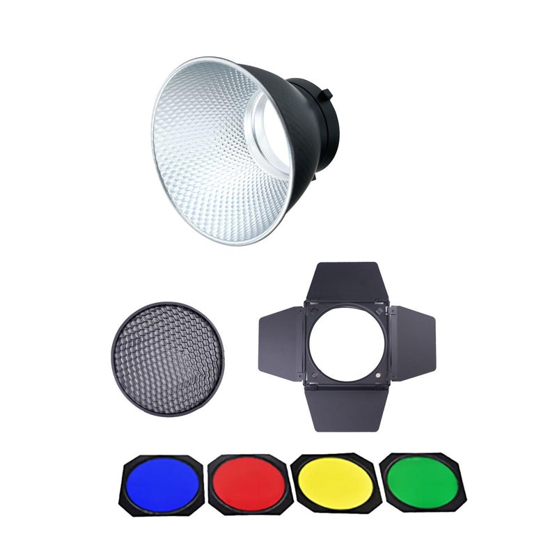 Digitek ® (DBR-055) 18cm Bowens Reflector with Barndoor Combo, Includes Honeycomb Grid & 4 Color Filters RED, Green, Yellow, Blue, Universal Design for AD600B, SL60W, MS200 & All Flash Speedlites - Image 1