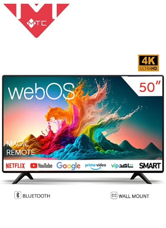 MTC 50 Inch WebOS 2.0 Smart Screen 4K UHD LED TV with Magic Remote and Wall Mount, Black | M4KD50SWOSBB25  - Image 1