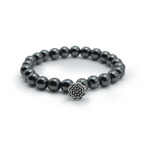 Chitshakti Natural Hematite Bracelet with Charm | 8mm Semi-Precious Stone Beads | Handmade Stretchable Unisex Crystal Jewelry. - Image 2