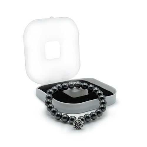 Chitshakti Natural Hematite Bracelet with Charm | 8mm Semi-Precious Stone Beads | Handmade Stretchable Unisex Crystal Jewelry. - Image 1