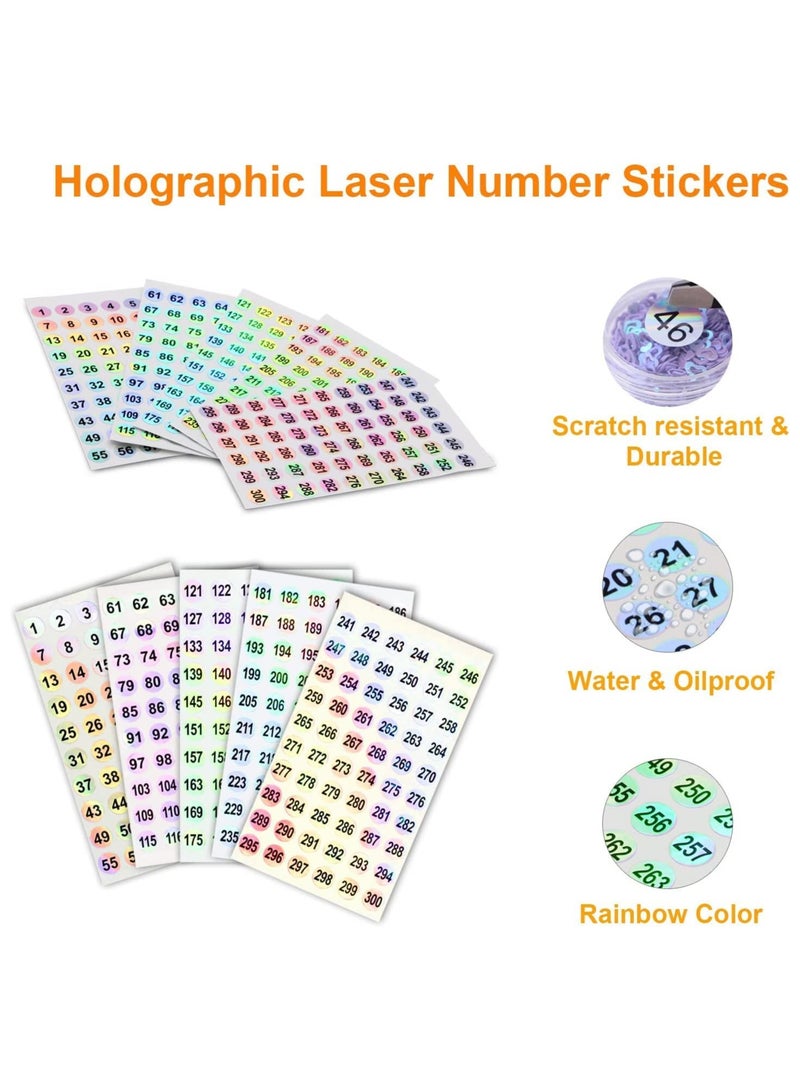 SOLARAE 1 to 300 Round Reflective Laser Number Stickers 10 Set Self Adhesive Label Stickers Inventory Storage Organizing Sticker for DIY Craft Marking Numbering Manicure Tool 50Pcs 10mm - Image 5