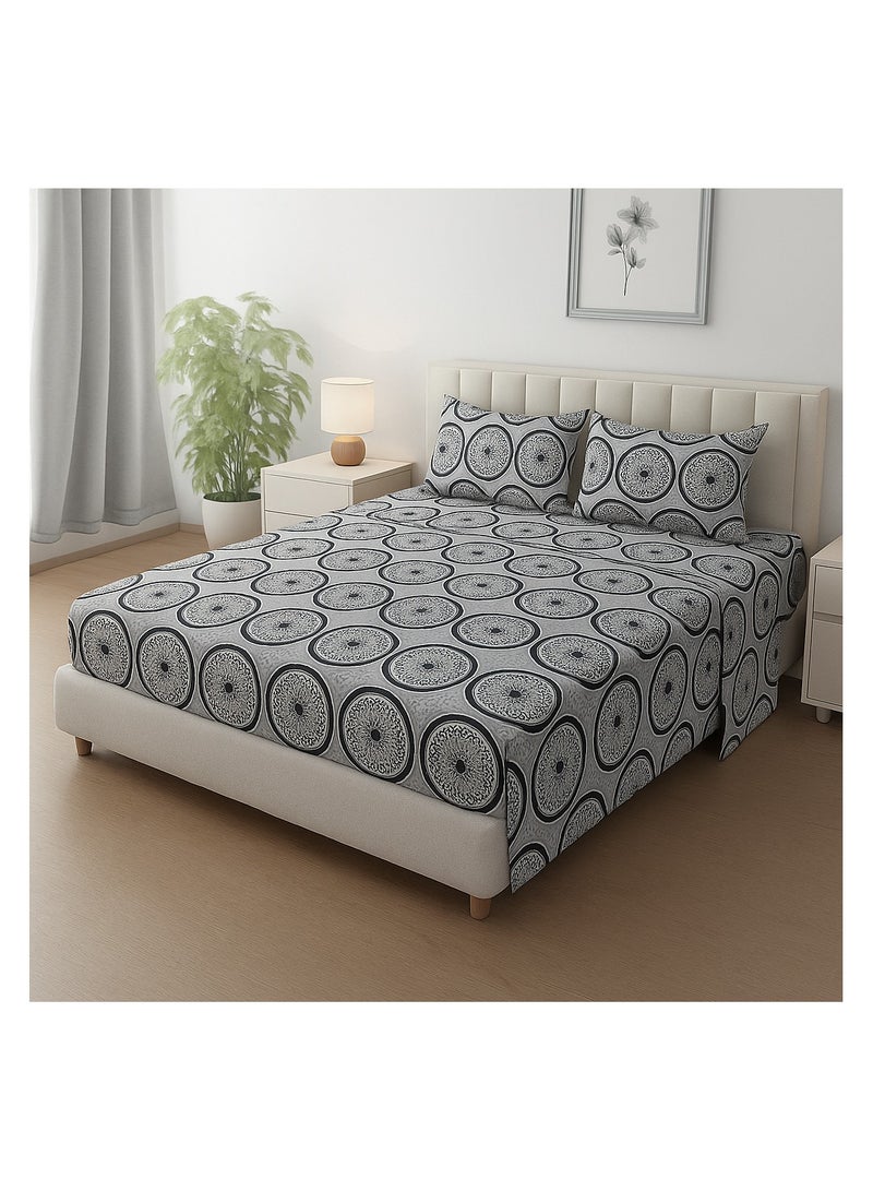 King Size Flat Bedsheet 250x240 cm with 2 Pillowcases – Premium Soft Microfiber – Black & Grey  - Image 1