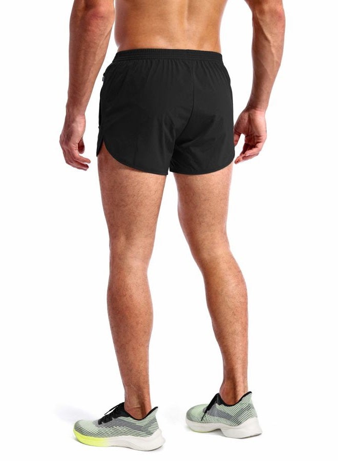Pudolla Men's Running Shorts 3 Inch Quick Dry Gym Athletic Workout Shorts for Men with Zipper Pockets, Black, S - Image 3