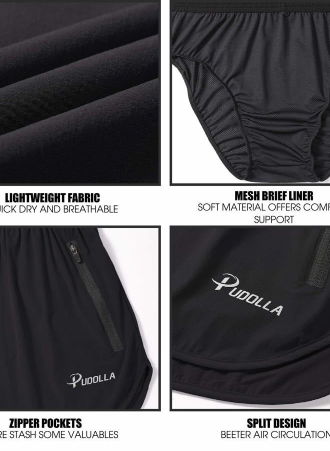 Pudolla Men's Running Shorts 3 Inch Quick Dry Gym Athletic Workout Shorts for Men with Zipper Pockets, Black, S - Image 5