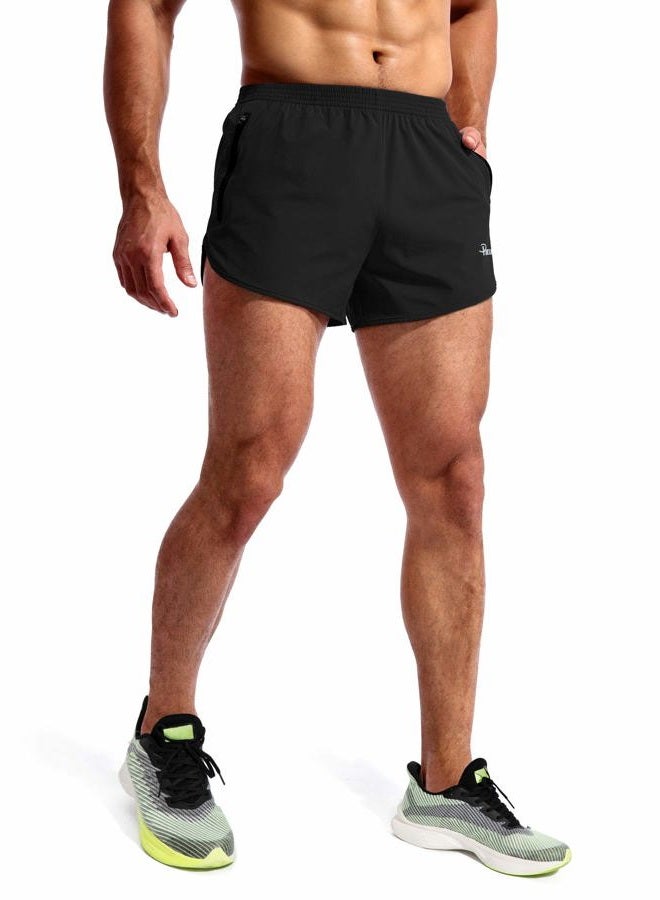 Pudolla Men's Running Shorts 3 Inch Quick Dry Gym Athletic Workout Shorts for Men with Zipper Pockets, Black, S - Image 4