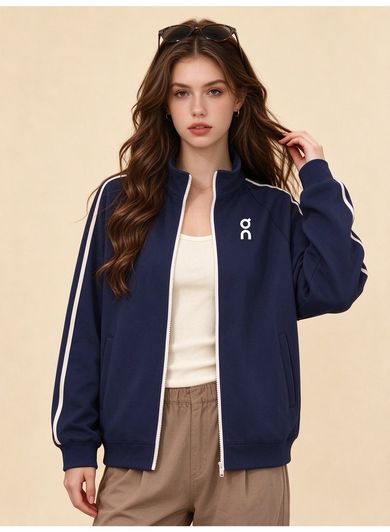 On Running Unisex Stand-Up Collar Zipper Jacket, Navy Blue - Image 5