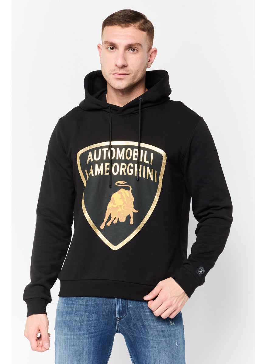 LAMBORGHINI Men Brand Logo Long Sleeves Hooded Sweatshirt, Black  - Image 1