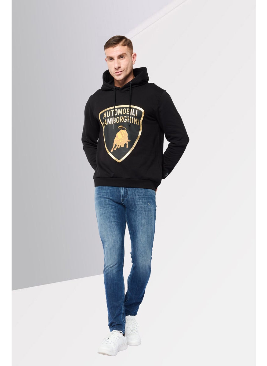 LAMBORGHINI Men Brand Logo Long Sleeves Hooded Sweatshirt, Black  - Image 4